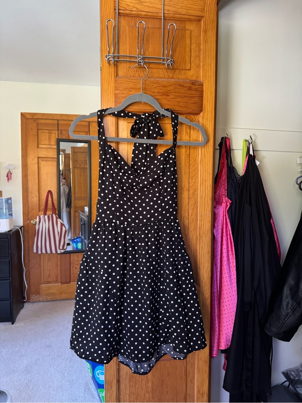 Women’s New Black Polka Dot Halter Dress